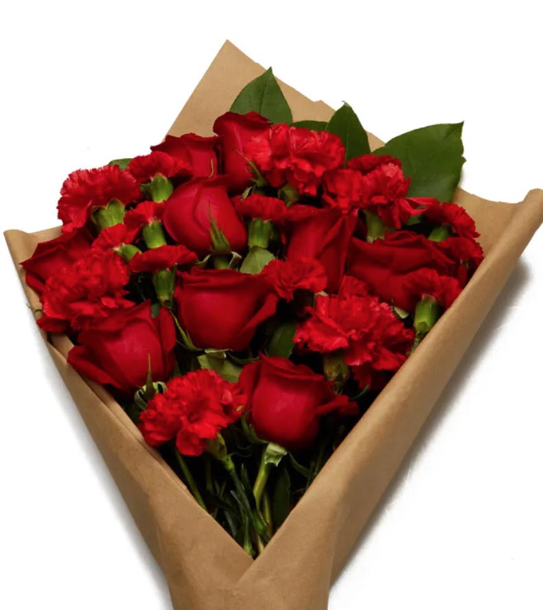 WRAP RED ROSES & CARNATIONS – House of Flowers Del Rio